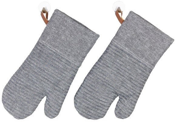 WENKO Topfhandschuhe Ada Stripes, (Set, 2-tlg), mit Baumwollinnenseite, 1 Paar, grau