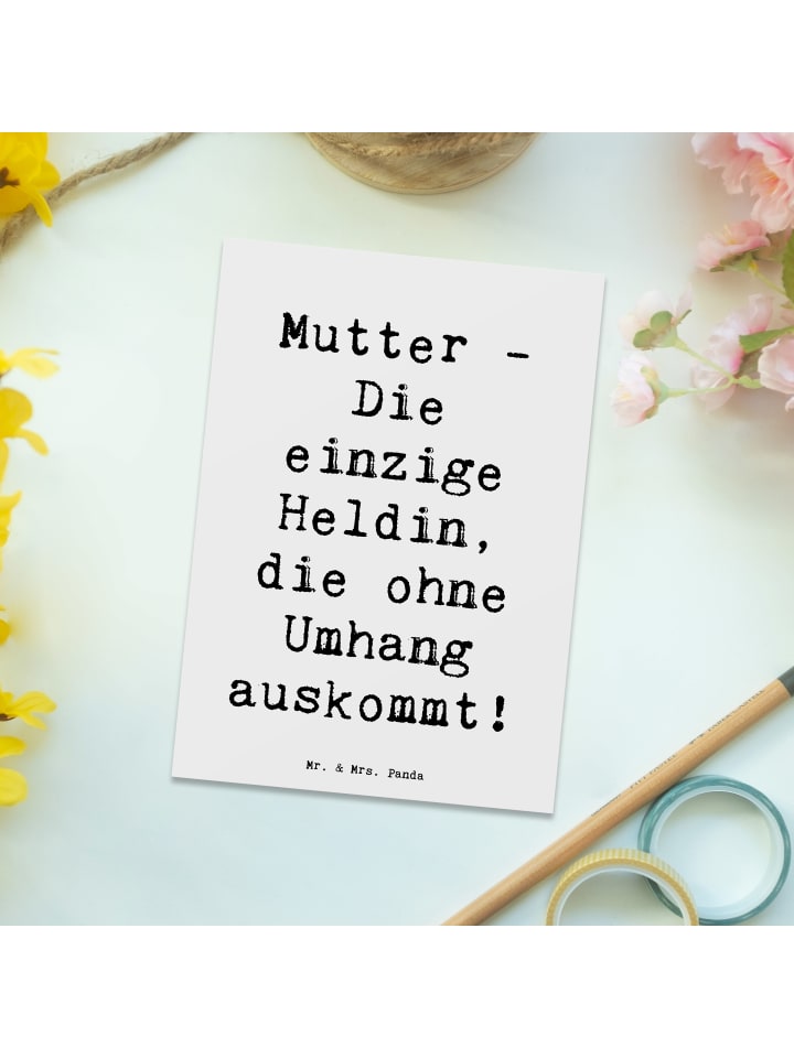 Mr. & Mrs. Panda Postkarte Heldin Mutter mit Spruch in Weiß günstig kaufen onesize