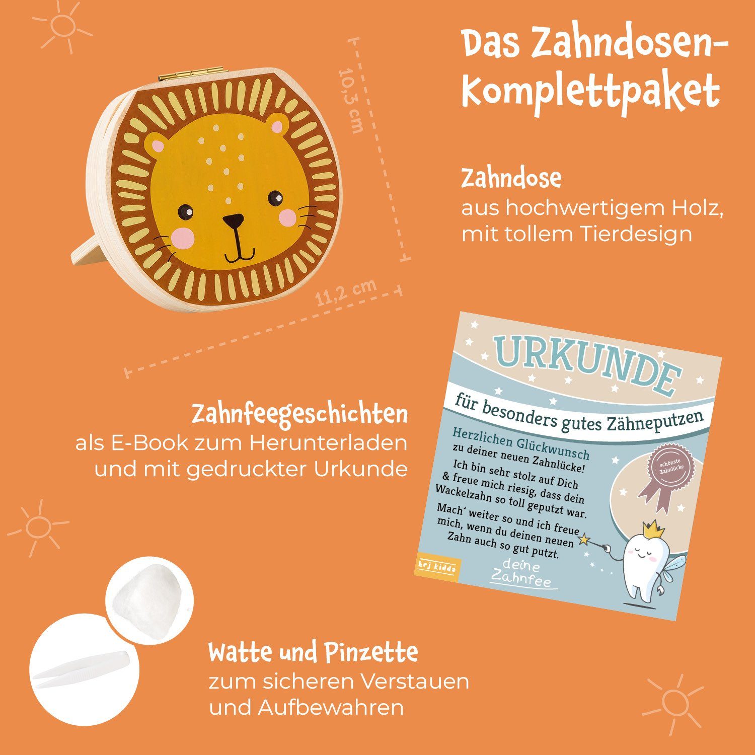 hej kiddo Zahndose Kinder Zahnbox mit Tiermotiven - Zahndose für Milchzähne - Zahnfeedose