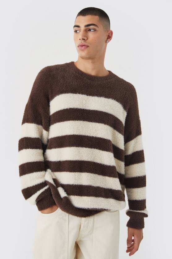 Flauschiger Oversize Pullover mit Streifen