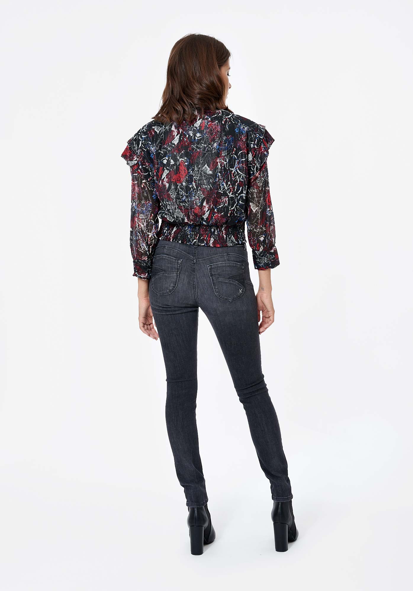 DEMPO  Blouse fleurie noire Femme
