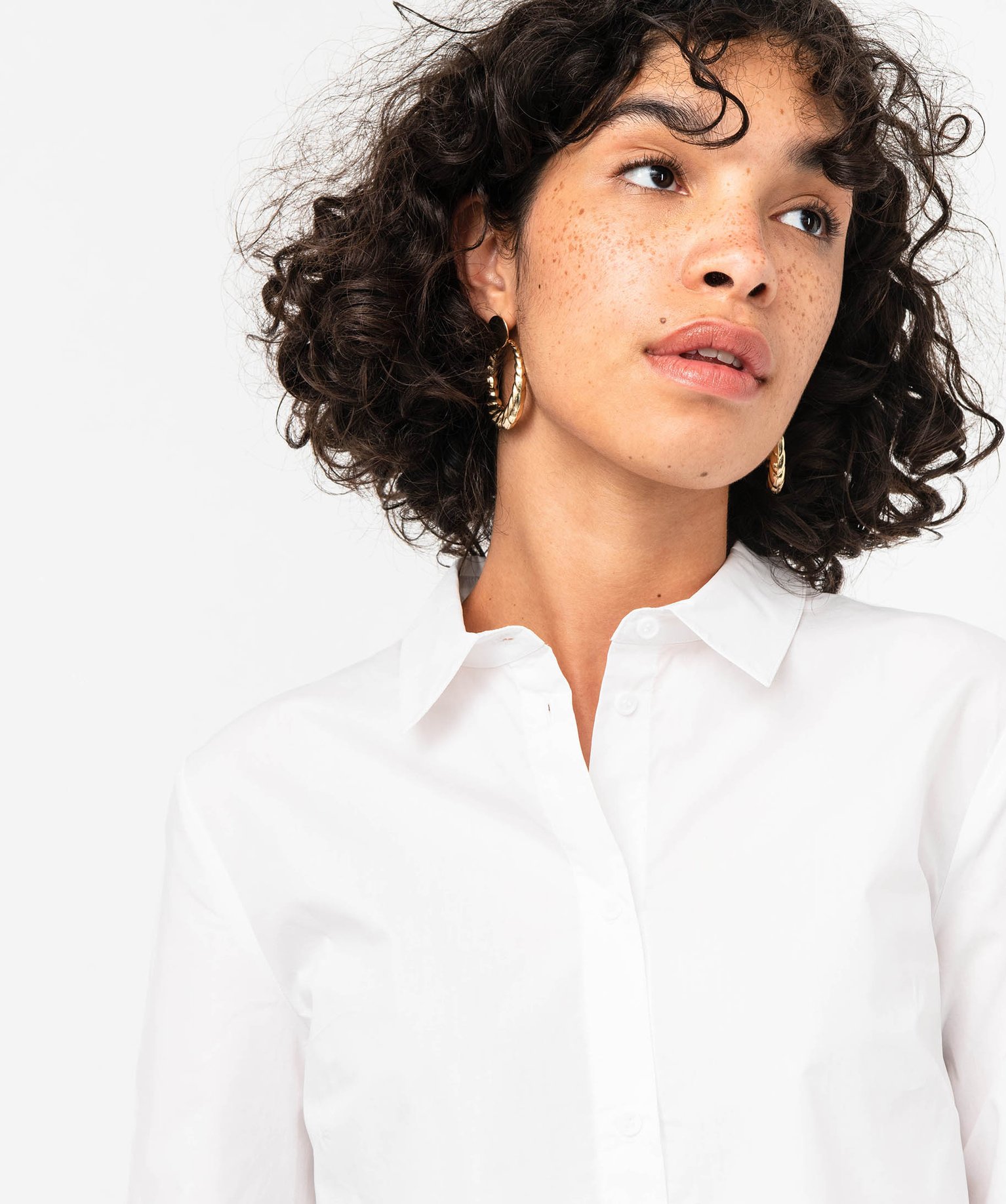 Chemise ultra courte en coton femme blanc | GEMO