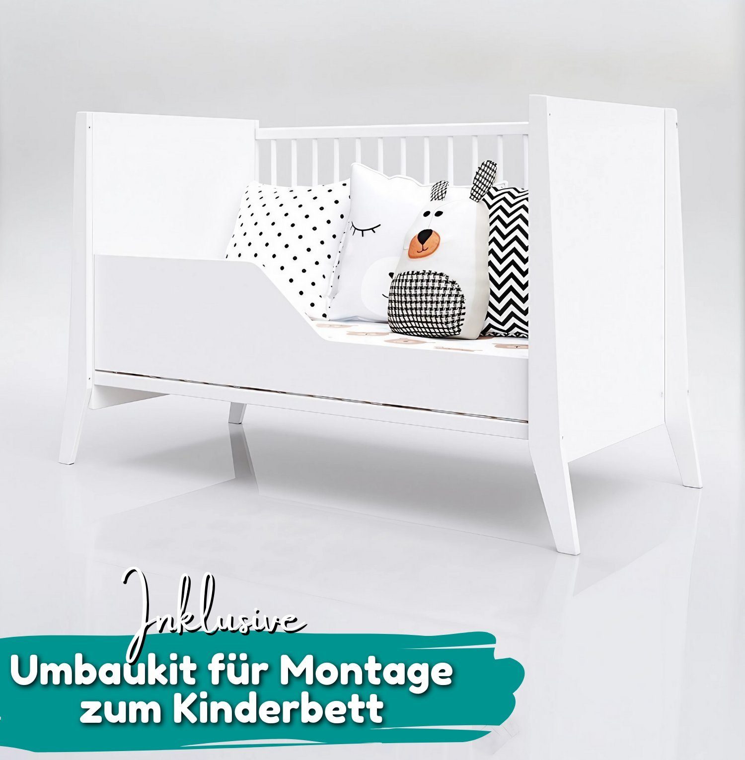 Alavya Home® Babybett PARKER I Qualitätsträume I für den ruhigen Schlaf Ihres Schatzes, Babybett 60x120 ohne Matratze mit höhenverstellbar aus Kiefernholz