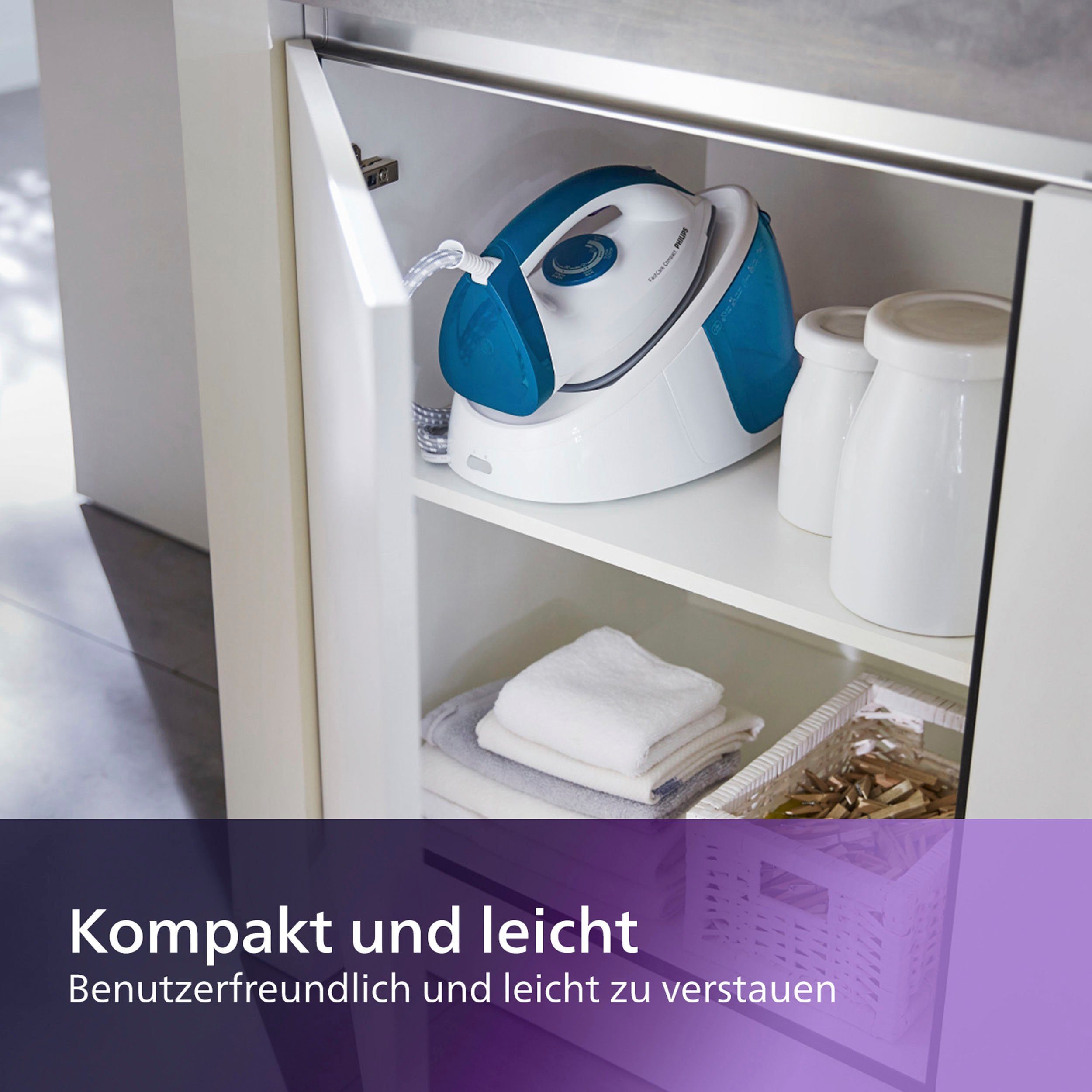 Philips Dampfbügelstation FastCare Compact GC6722/20, 1500 ml Wassertank