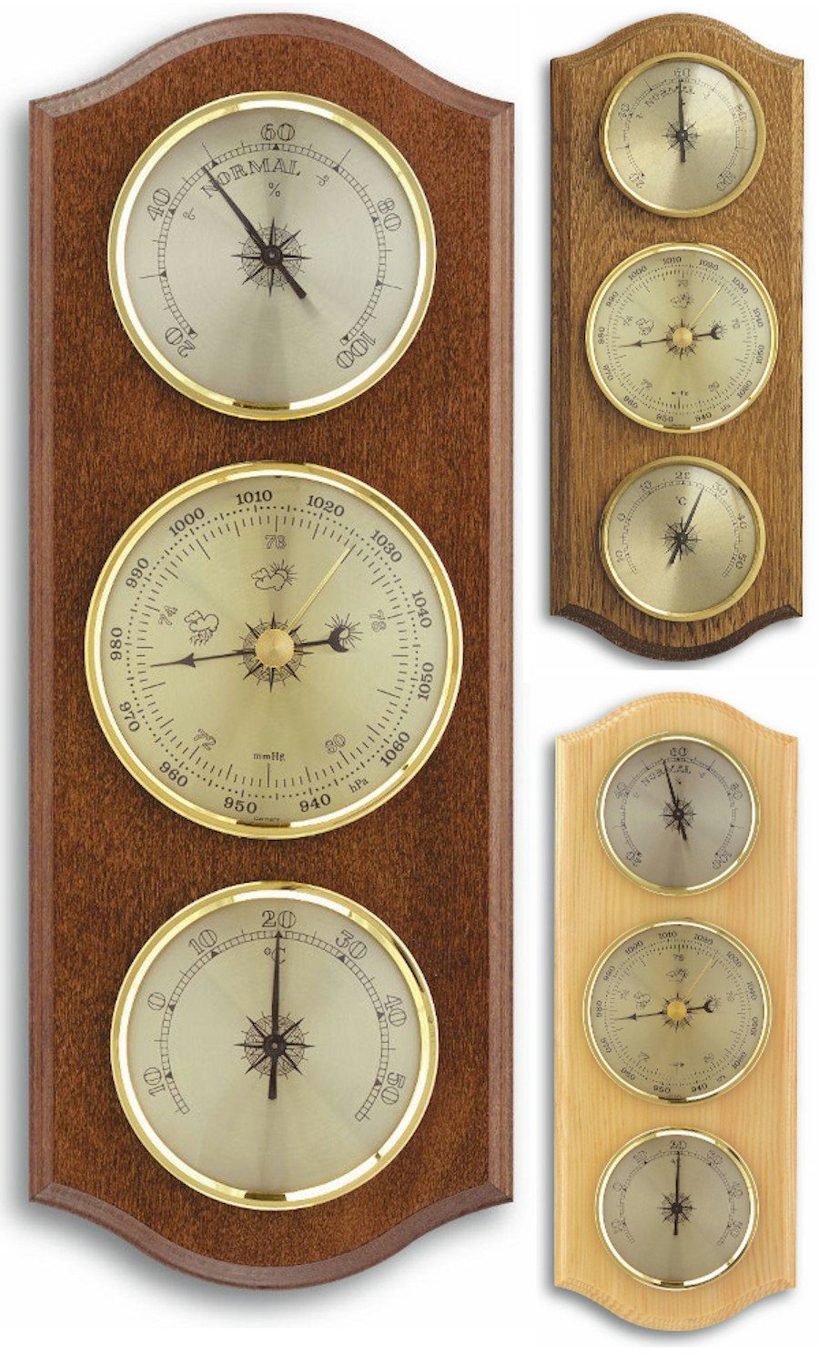 TFA Dostmann TFA 20.1000 Analog aus Massivholz mit Thermometer Hygrometer Barometer Wetterstation