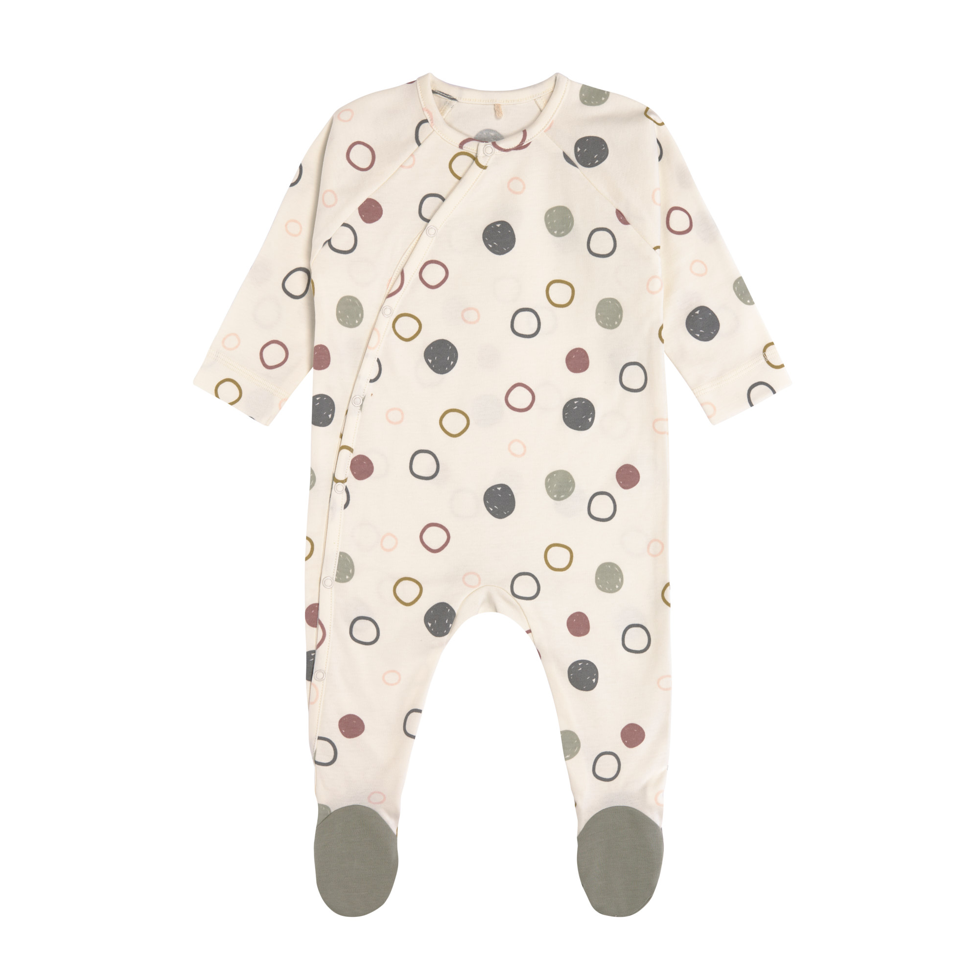 Baby Schlafanzug mit Füßen - Bio Baumwolle, Circles, Weiß