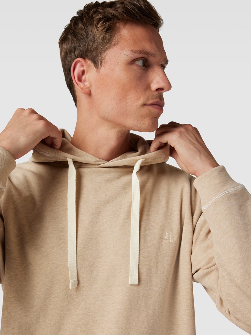Hoodie mit Logo-Stitching in beige meliert