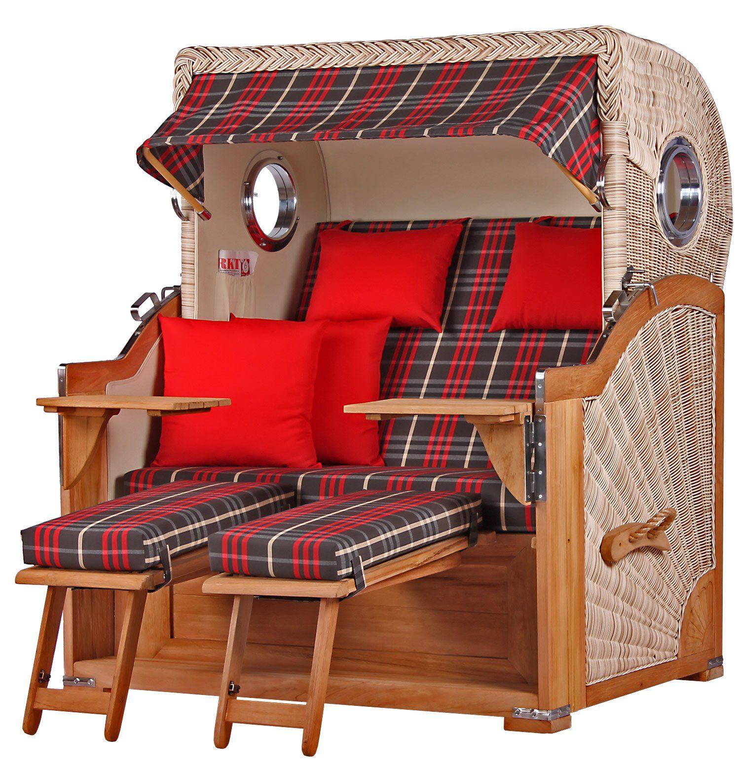 bene living Strandkorb Königssee 2,5-Sitzer Teak - PE shell - Modell 529, BxTxH: 142x95x170 cm, Volllieger ca. 175 Grad, Ostsee-Strandkorb, inkl. Liftersystem und Bullaugen