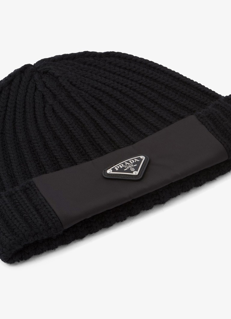 Bonnet Prada Re-Nylon en laine côtelée avec logo