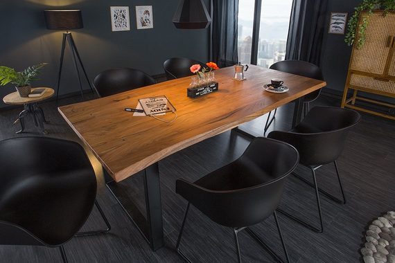 riess-ambiente Baumkantentisch MAMMUT 160cm natur / schwarz (Einzelartikel, 1-St), Massivholz · Stahl · Kufen · 3,5cm Platte · Esszimmer · Industrial