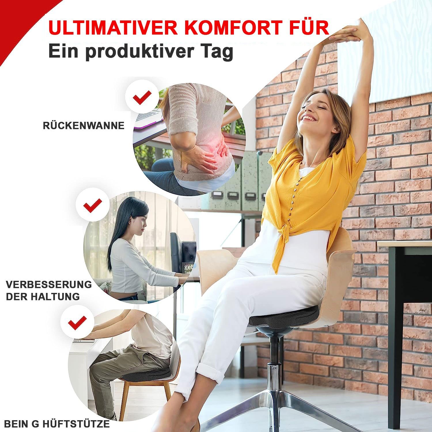 Sarfly Stuhlkissen Sitzkissen Orthopädisch für Bürostuhl, Lendenwirbelkissen für Stuhl