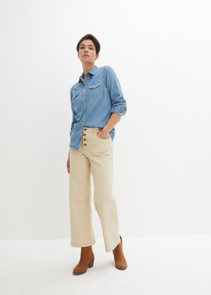 Jeansbluse mit Stickerei