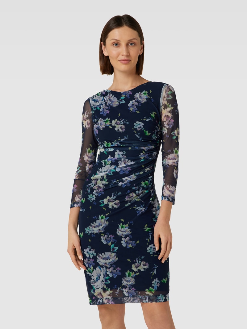 Knielanges Cocktailkleid mit seitlicher Raffung in marineblau