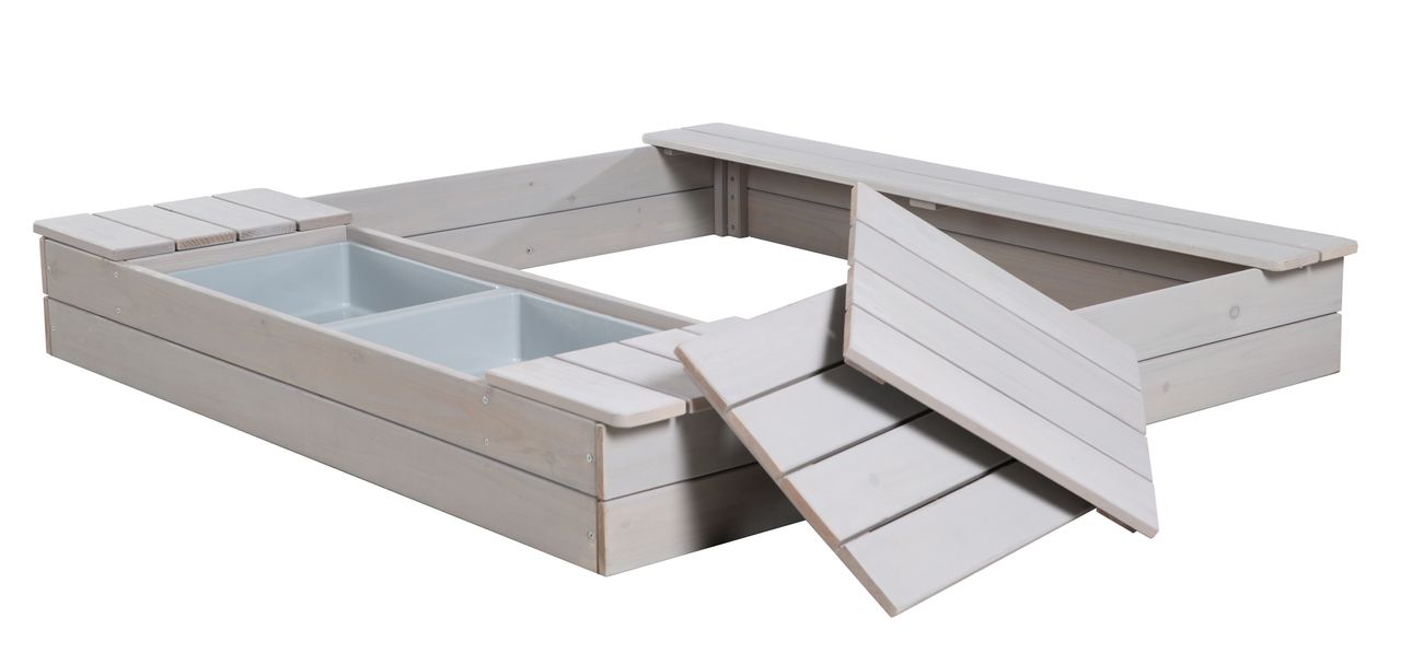 Roba Sandkasten Outdoor  mit 2 Spielwannen, Holzsandkasten aus wetterfestem Massivholz, grau lasiert
