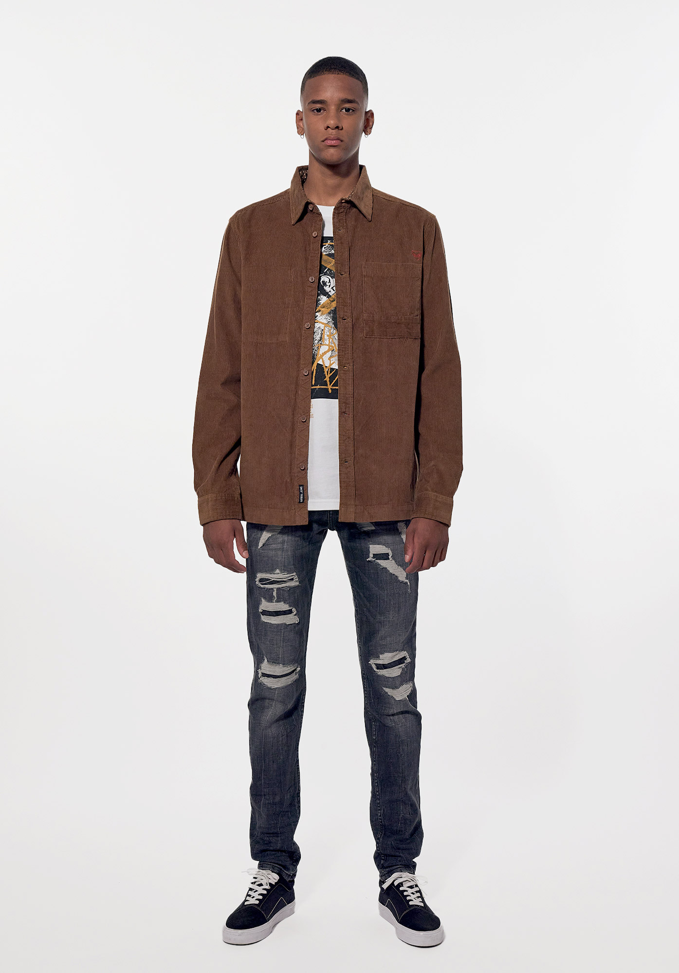 PLUTO  Chemise marron régular Homme en 100% coton