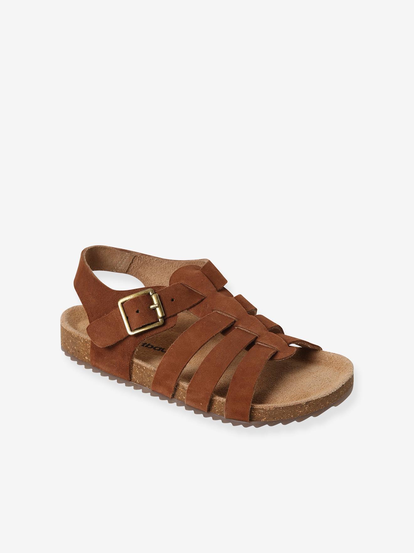Sandales multi-brides cuir garçon marron