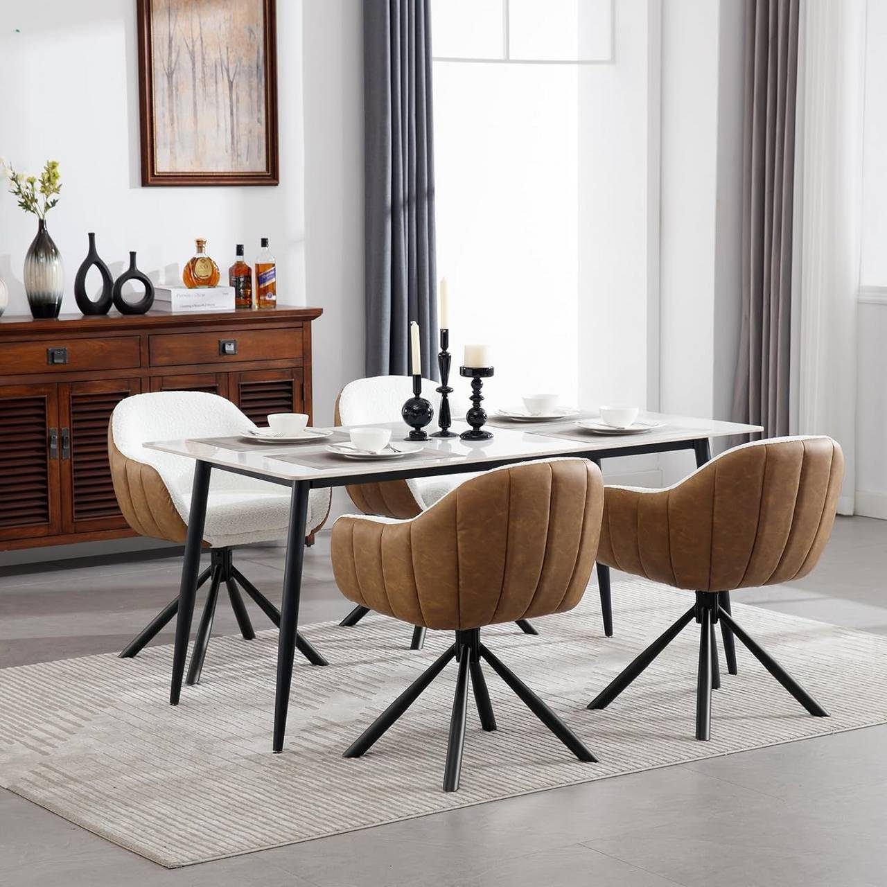 Woltu 4-Fußstuhl (6 St), Esszimmerstühle drehbar 6er Set, Loungesessel