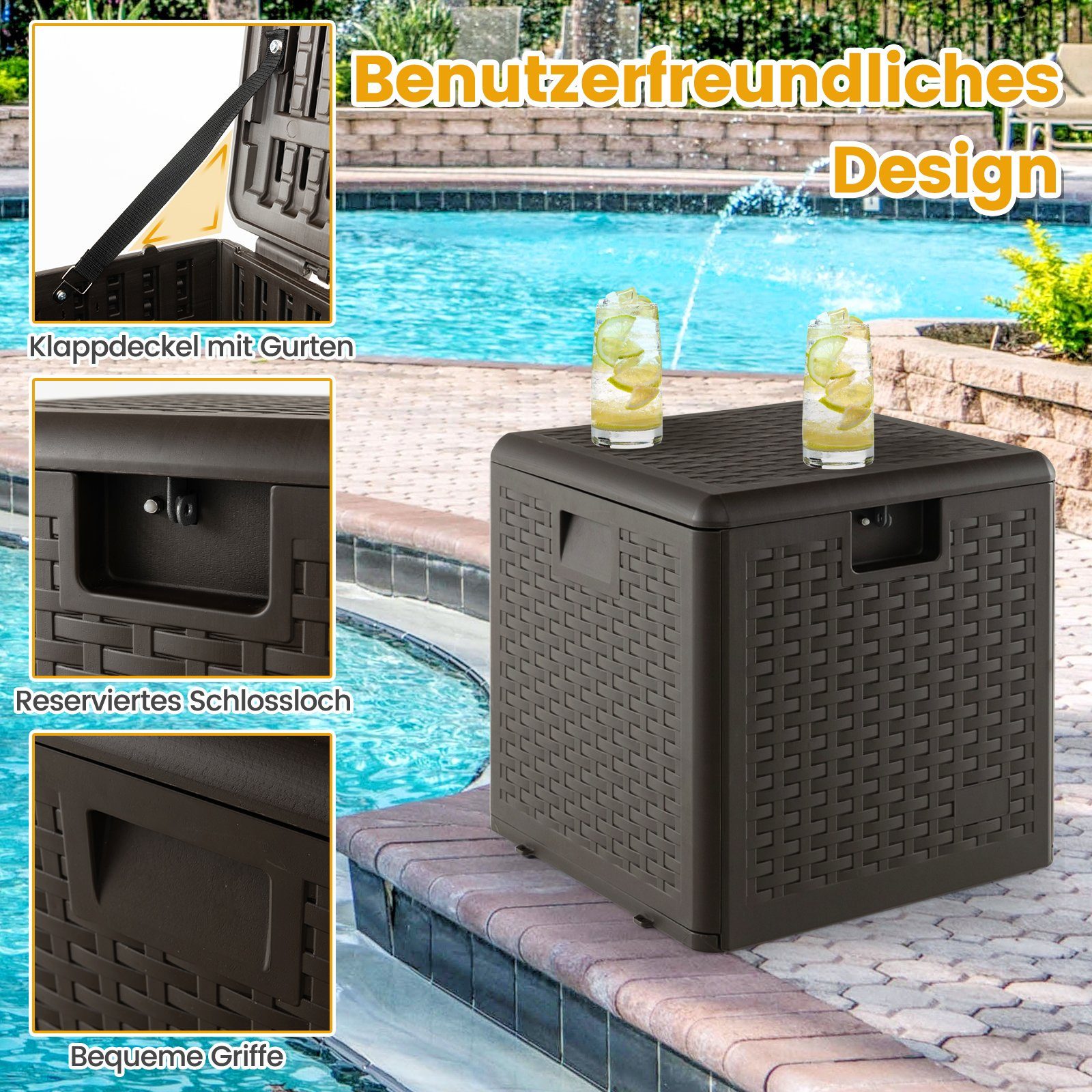 COSTWAY Auflagenbox Truhe, 106 L, abschließbar, 52 x 51 x 51 cm