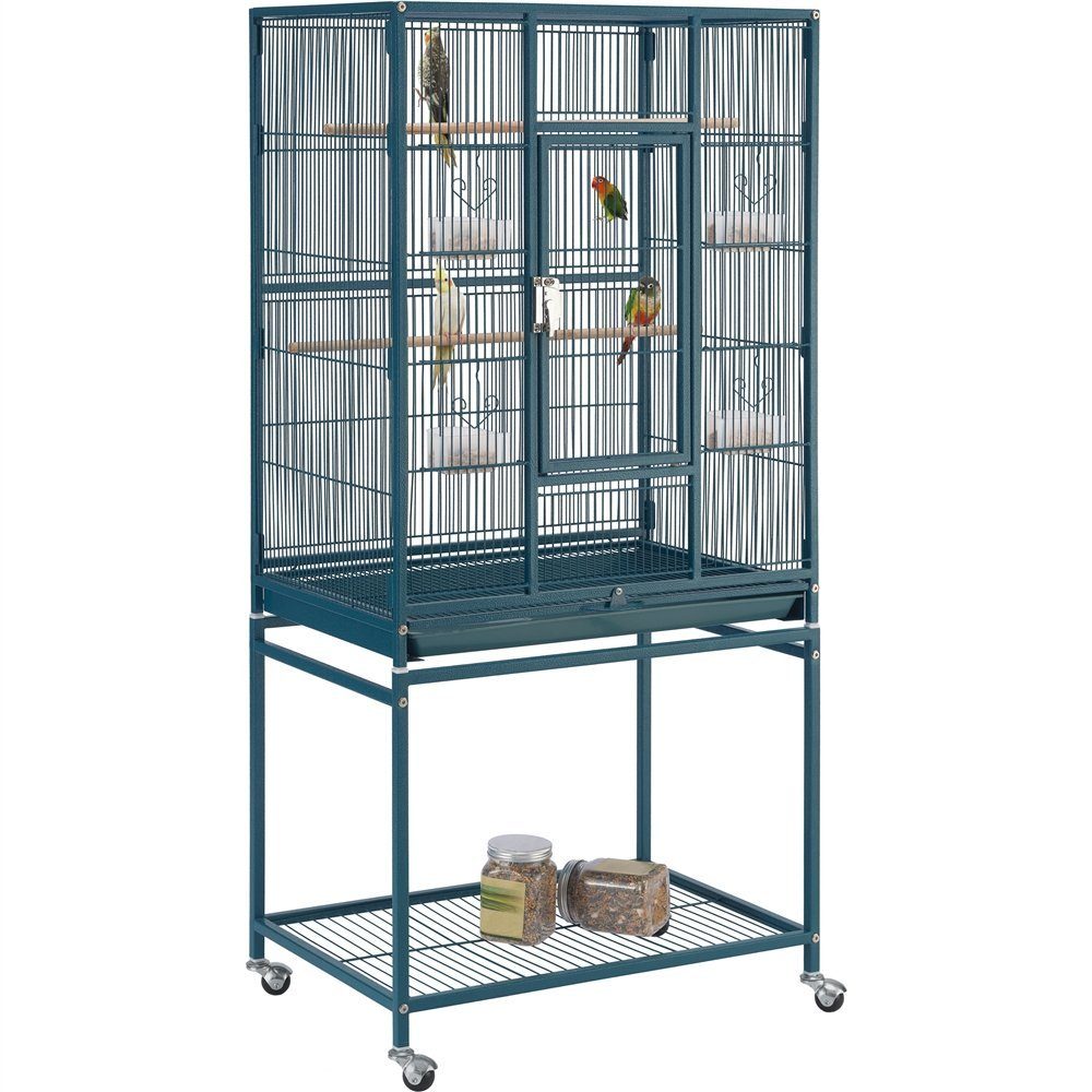 Yaheetech Vogelkäfig, Vogelvoliere mit Tür Vogelhaus Vogelbauer mit Rollen