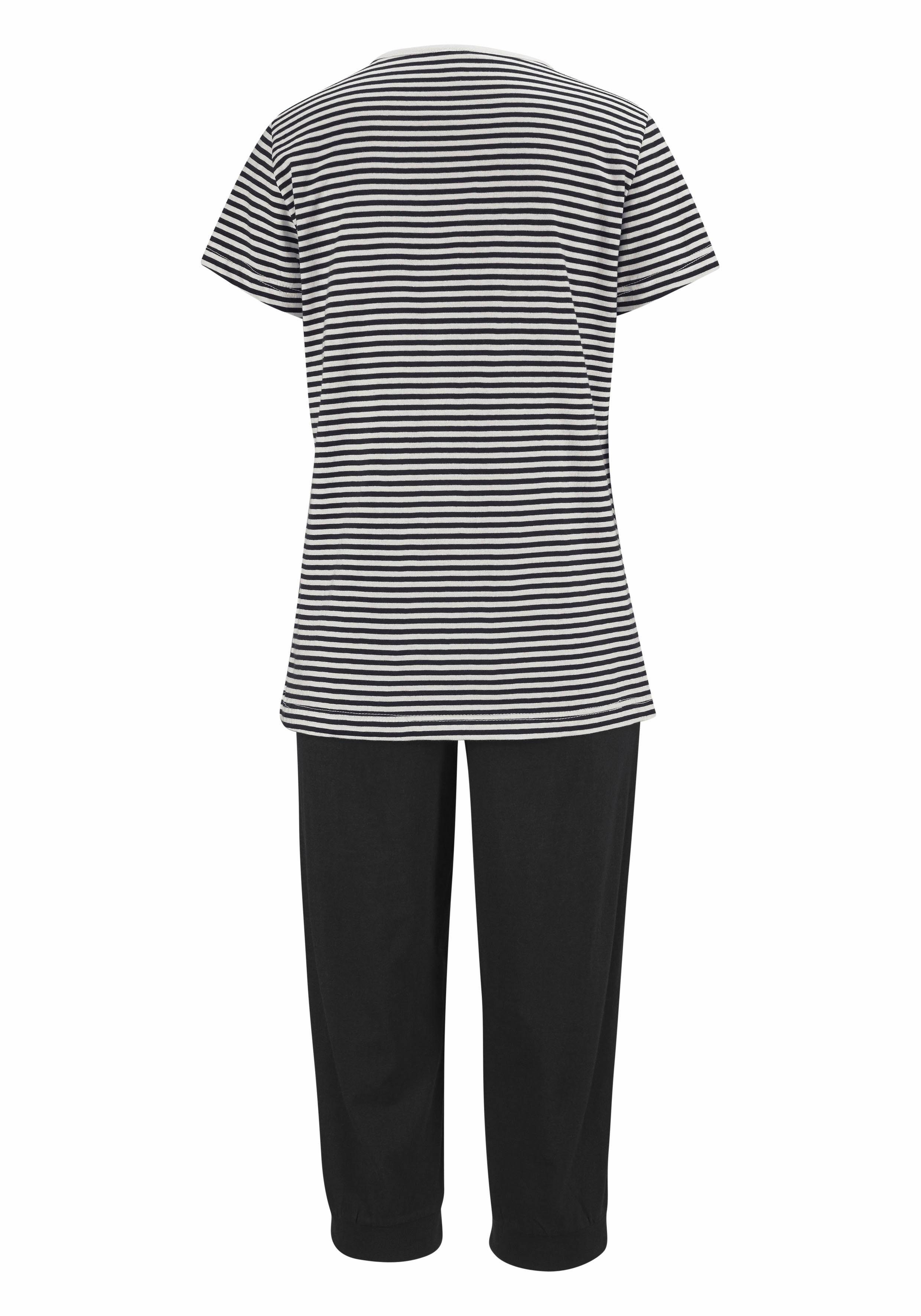 H.I.S Capri-Pyjama (2 tlg., 1 Stück) mit geringeltem T-Shirt und legerer Hose
