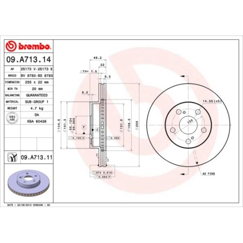 09.A713.11 BREMSSCHEIBE BREMBO VA  VP2 - ATU