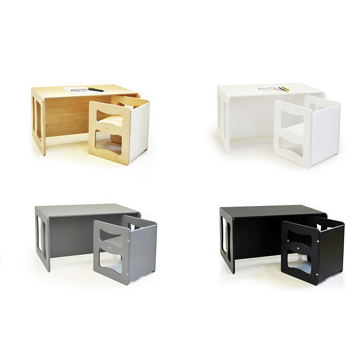 3 in1 multifunktionales Wendemöbel Set, Kindertischgruppe, Kindertisch und Hocker nach Montessori Art, Kindermöbel Sitzbank Kinderstuhl,  Kinderschreibtisch, Wendetisch, Wendestuhl