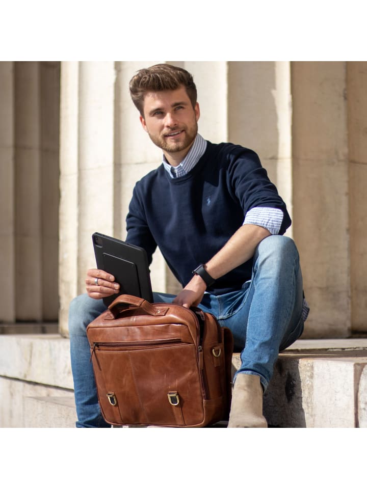 SID & VAIN Leder-Aktentasche echt Leder Aktentasche 15 Zoll Laptop Fach braun in braun günstig kaufen onesize