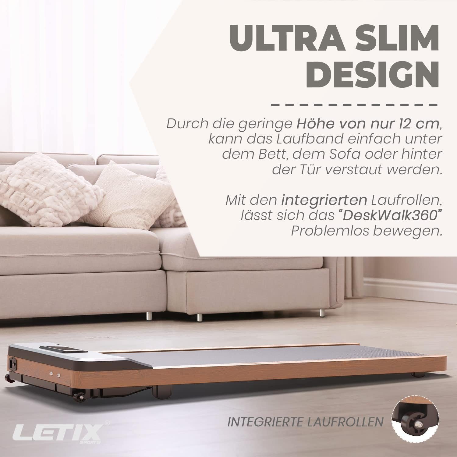 Letix Sports Laufband (Laufband DeskWalk für zu Hause oder Büro, Fitnessgerät Schreibtisch), Laufband für zu Hause mit 5-Lagen bestehende Lauffläche