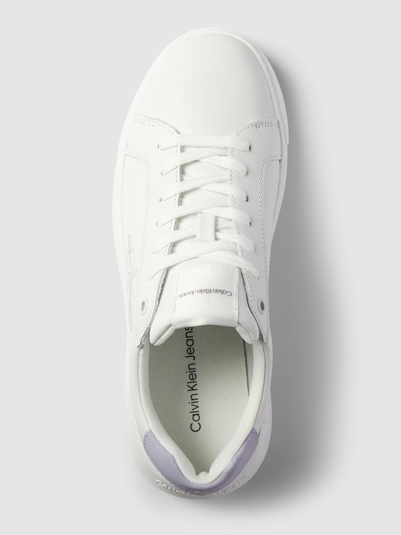 Sneaker aus reinem Leder mit Plateausohle und Label-Details in weiss
