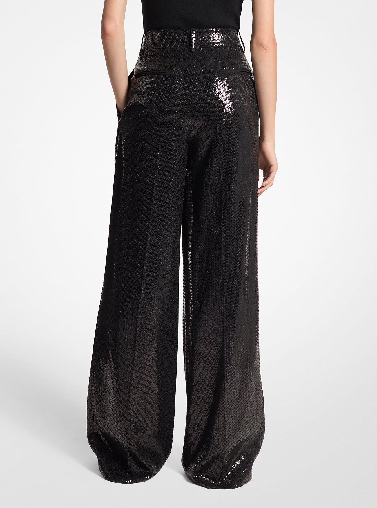 Sequined Crepe Sablé Wide-Leg Trousers - BLACK