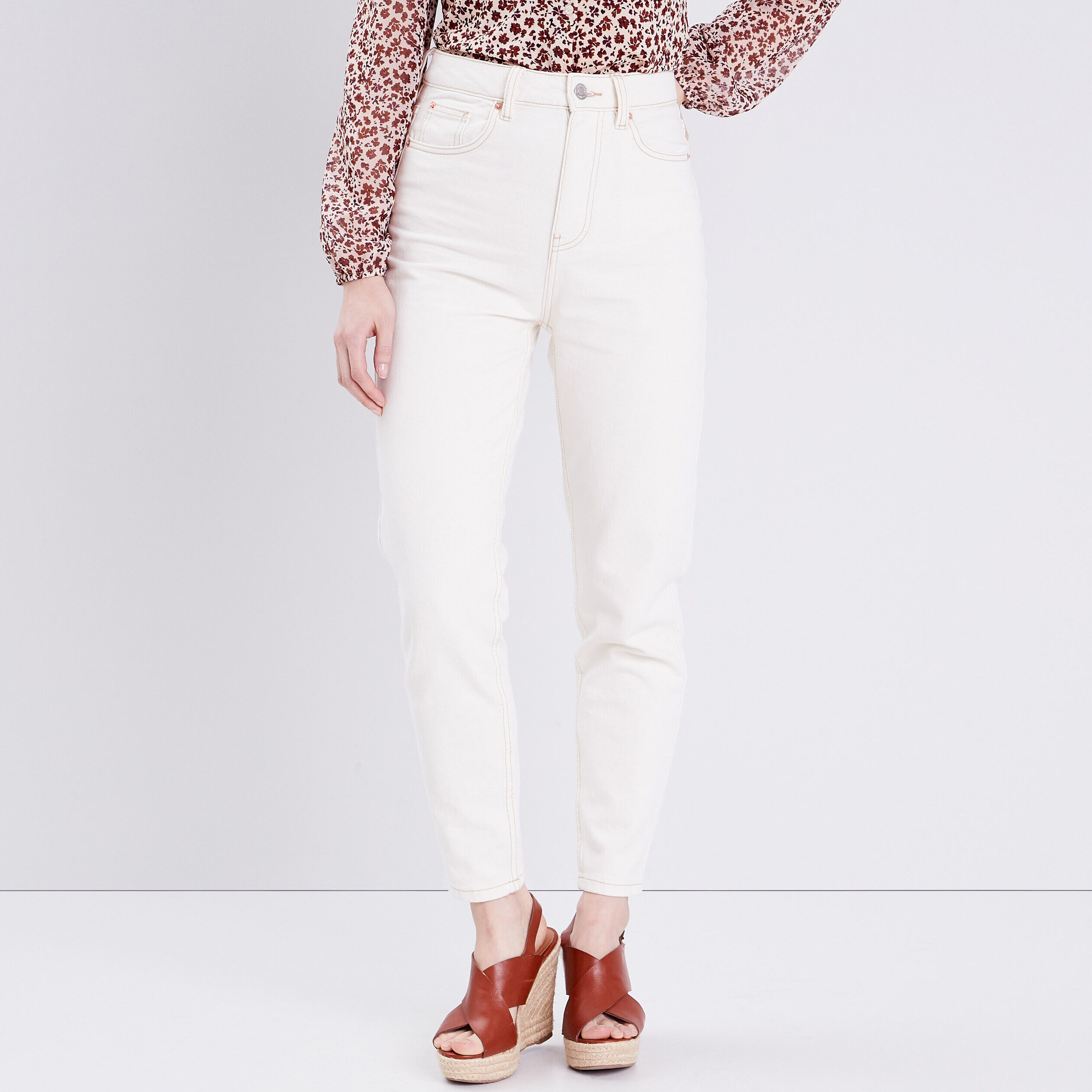 Jeans mom taille haute ecru femme | Cache Cache