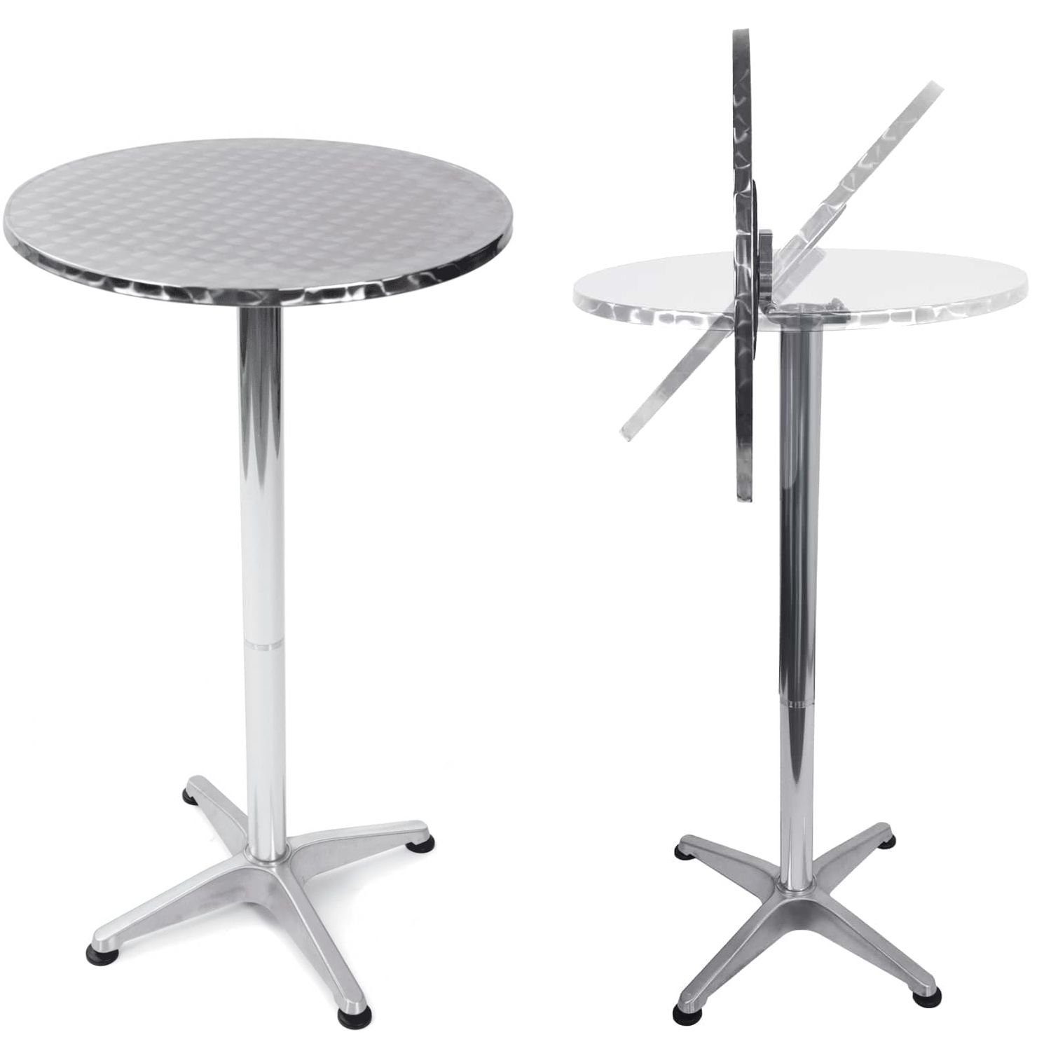 TroniTechnik Klapptisch Stehtisch Bistrotisch klappbar Ø 60cm, Aluminium und Edelstahl (in Weiß aus Aluminium, für Terrasse, höhenverstellbar bis 110cm), 2in1 Ø 60cm, wetterfest