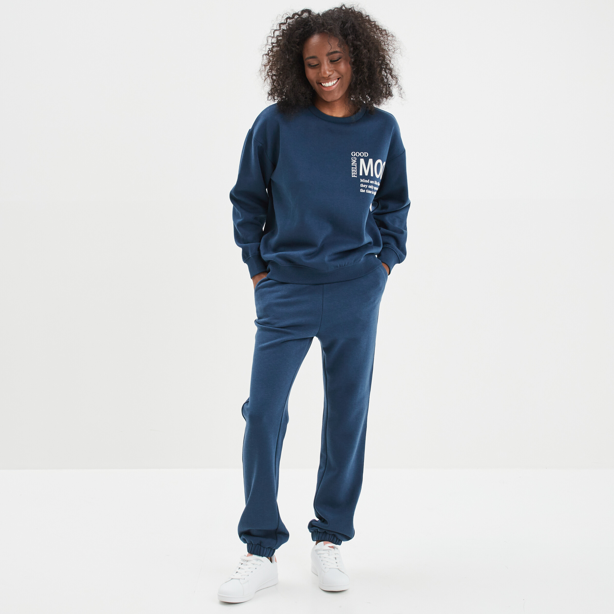 Sweat col rond manches longues bleu pétrole femme | La Halle