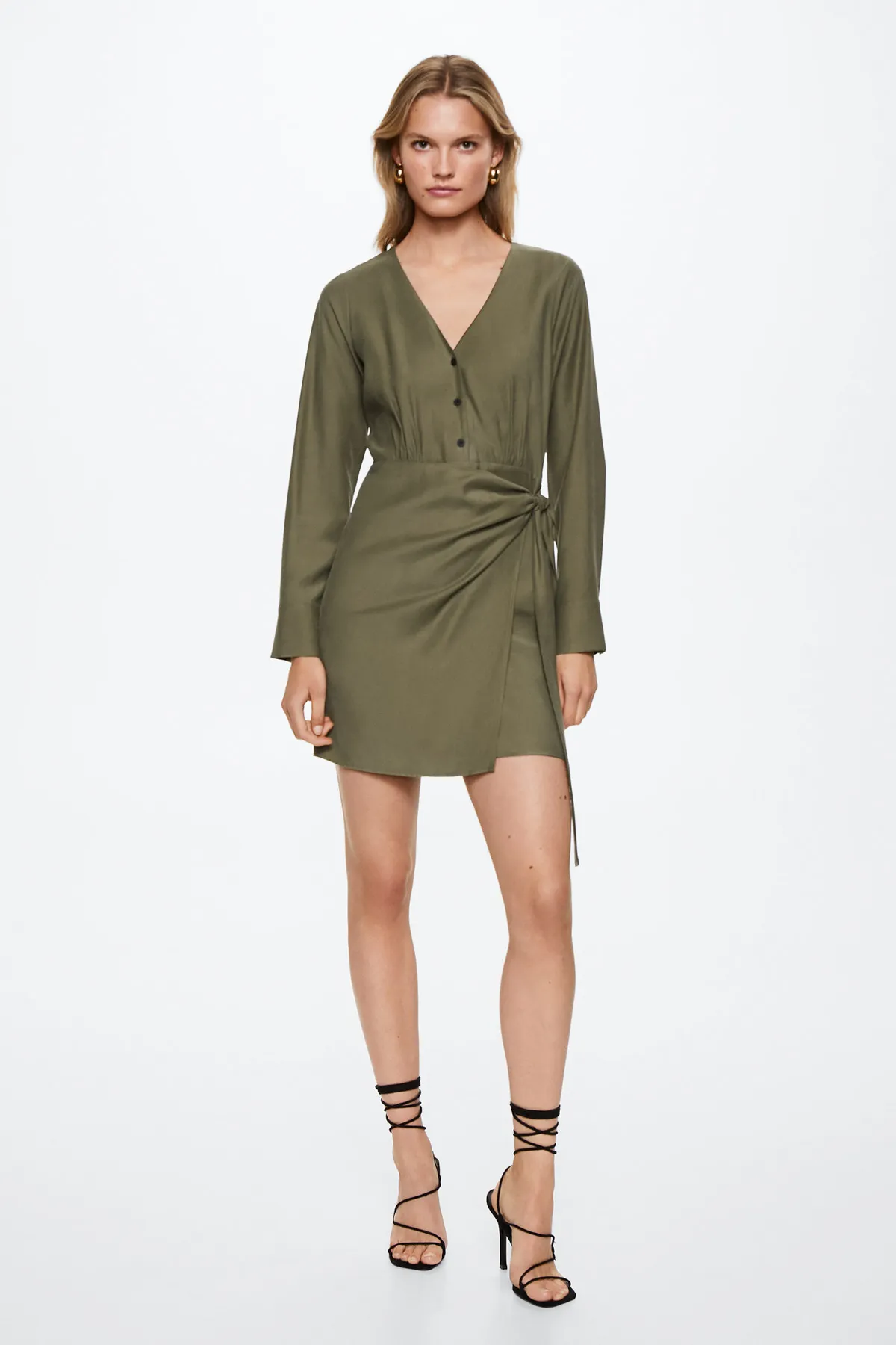 MANGO  Khakifarbenes Damenkleid 37003846
