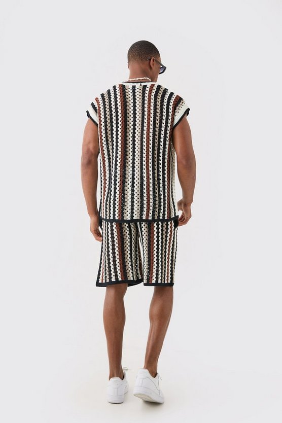 Kastiges gestreiftes Oversize Pullunder mit V-Ausschnitt