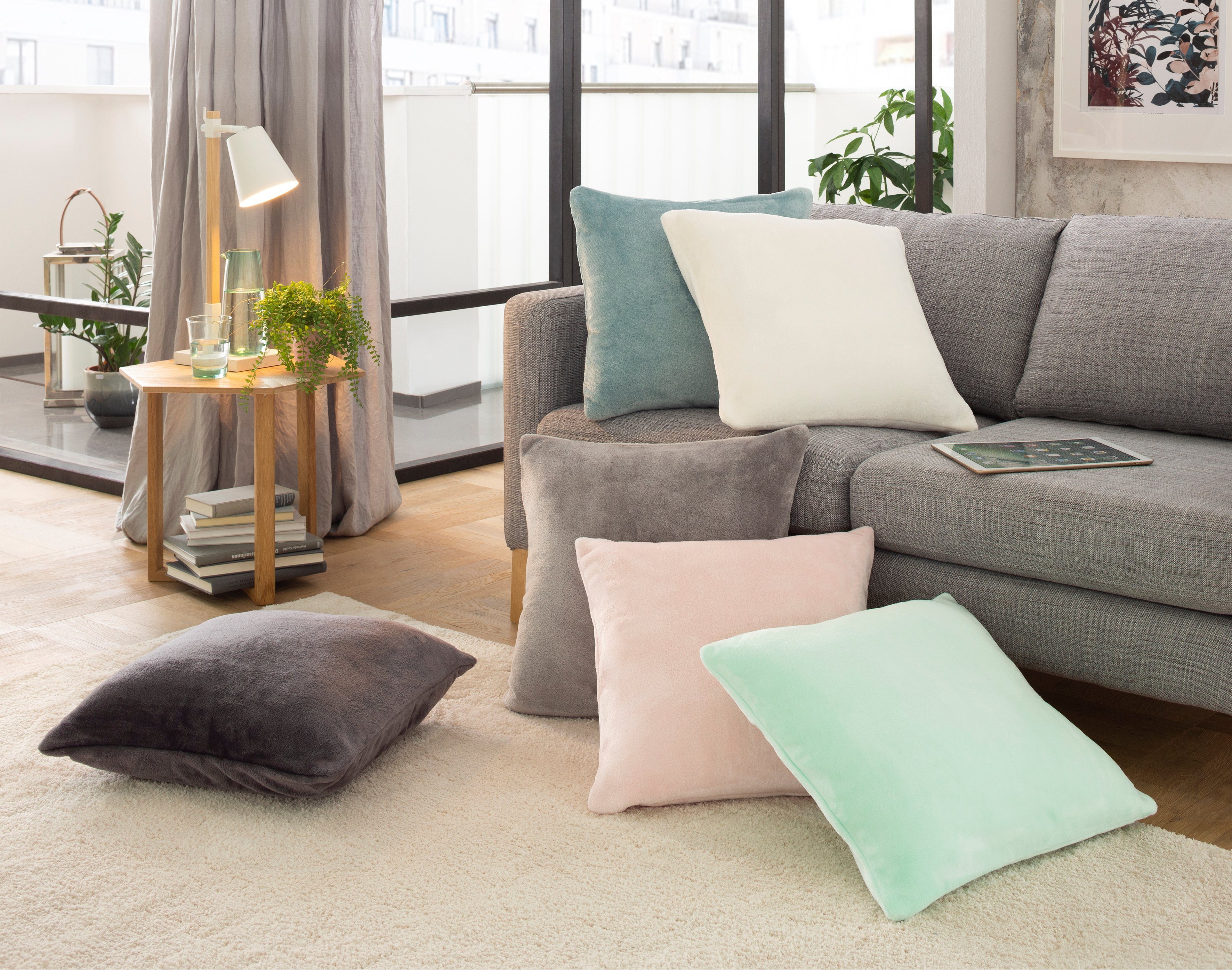 my home Dekokissen Jil, aus super weichem Kuschelfleece, Kissenhüllen ohne Füllung, 2 Stück