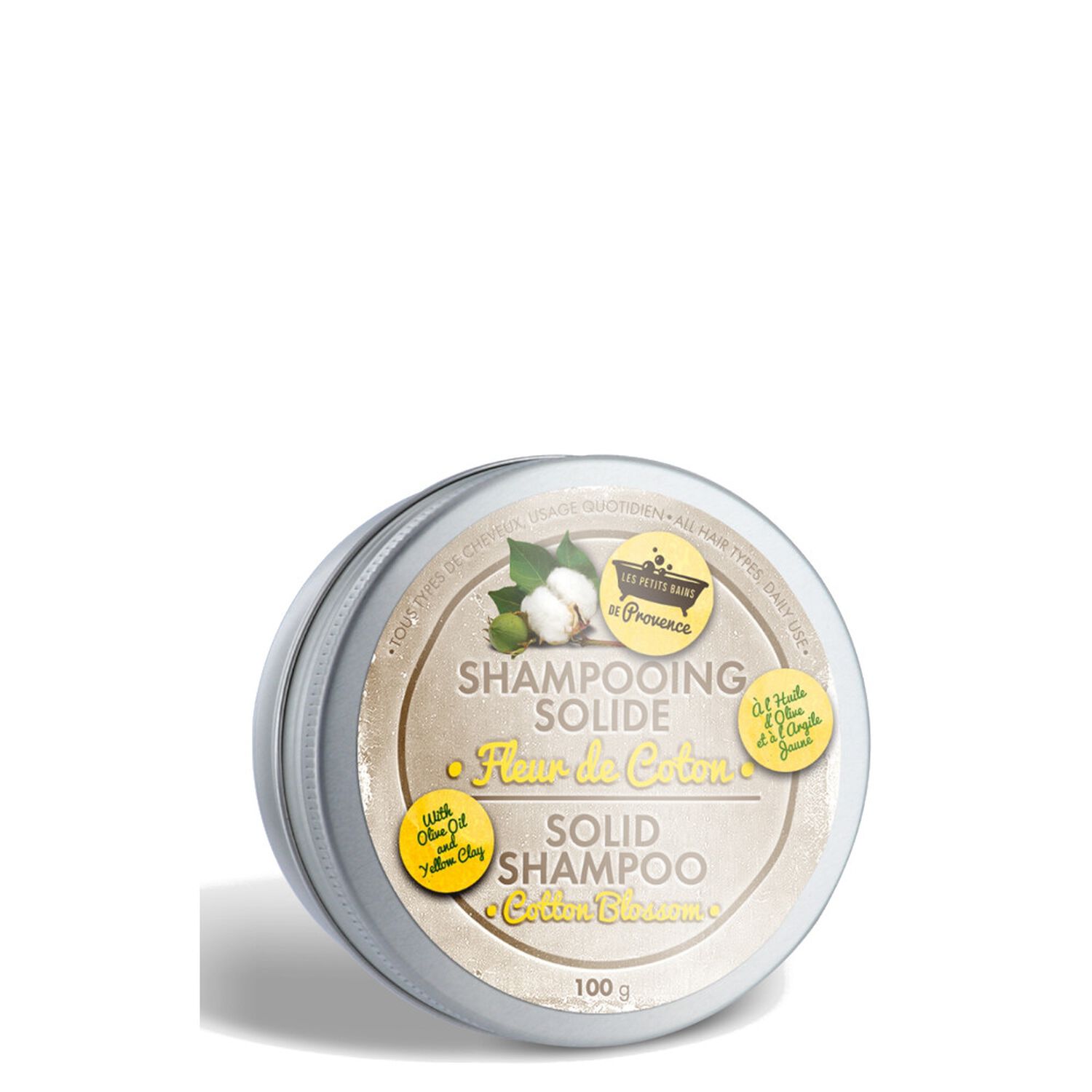 Les Petits Bains de Provence Shampooin Solide & sa Boite en Métal Parfum Fleur de Coton
