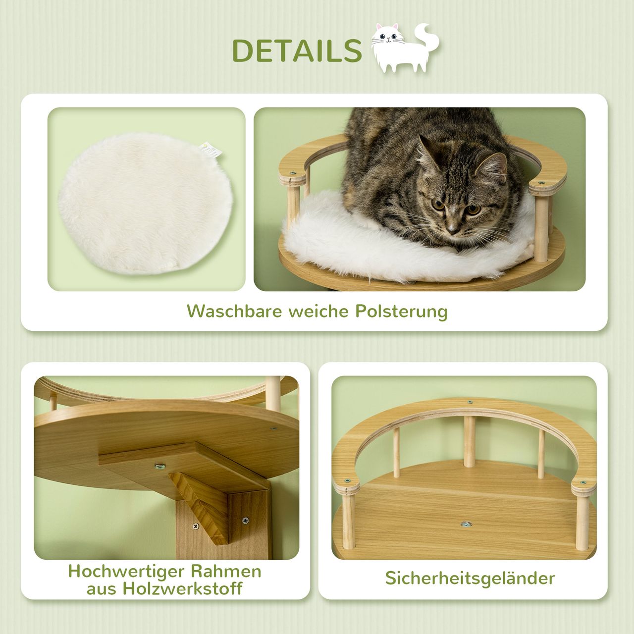 PawHut Katzen Kletterwand, Katzenliege für die Wand, Katzen Hängematte, Eiche