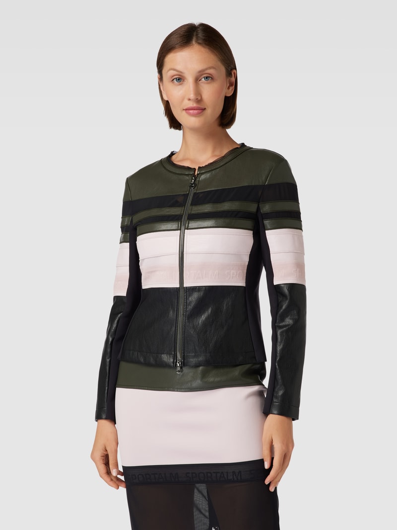 Jacke mit Kontrastbesatz in Leder-Optik in khaki