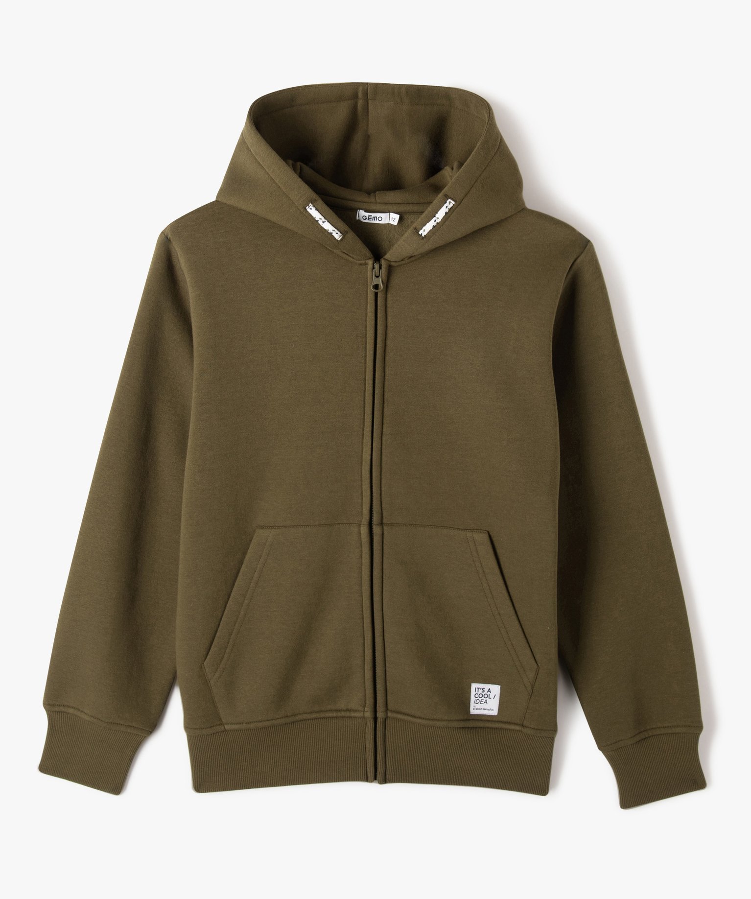 Sweat à capuche avec fermeture zippée Garçon kaki | GEMO