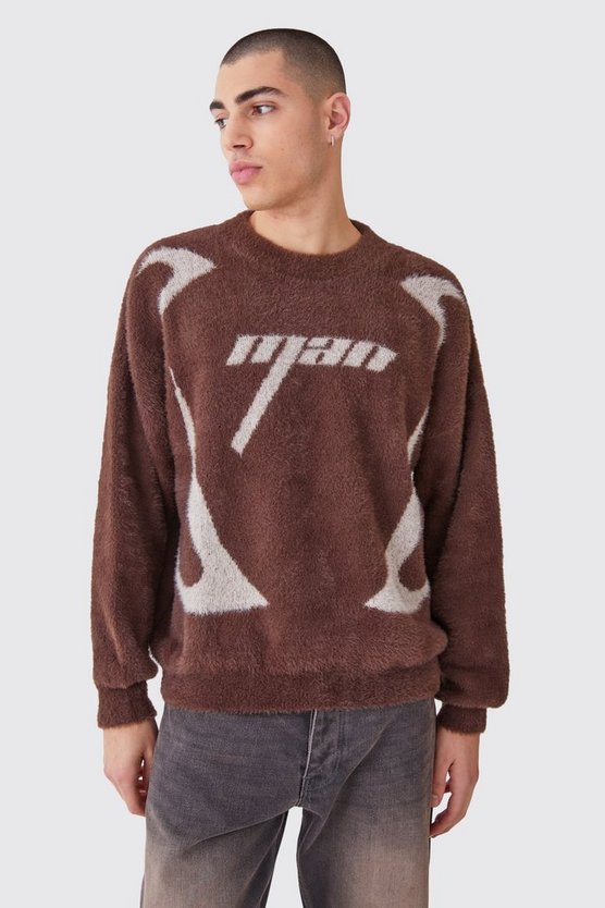 Flauschiger Oversize Moto-Strickpullover mit Rundhals-Ausschnitt