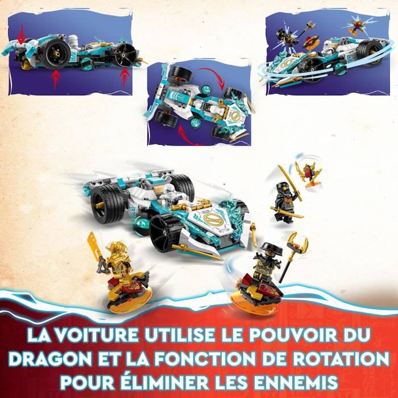 LEGO® NINJAGO 71791 La Voiture de Course Spinjitzu : le Pouvoir du Dragon de Zane, Jouet Enfants 7 Ans jaune