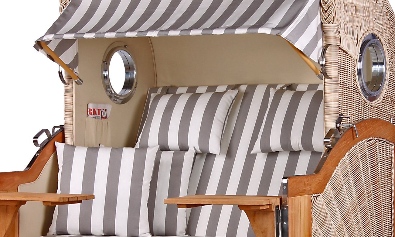 bene living Strandkorb Königssee 2,5-Sitzer Teak - PE shell - Modell 513, BxTxH: 142x95x170 cm, Volllieger ca. 175 Grad, Ostsee-Strandkorb, inkl. Liftersystem und Bullaugen