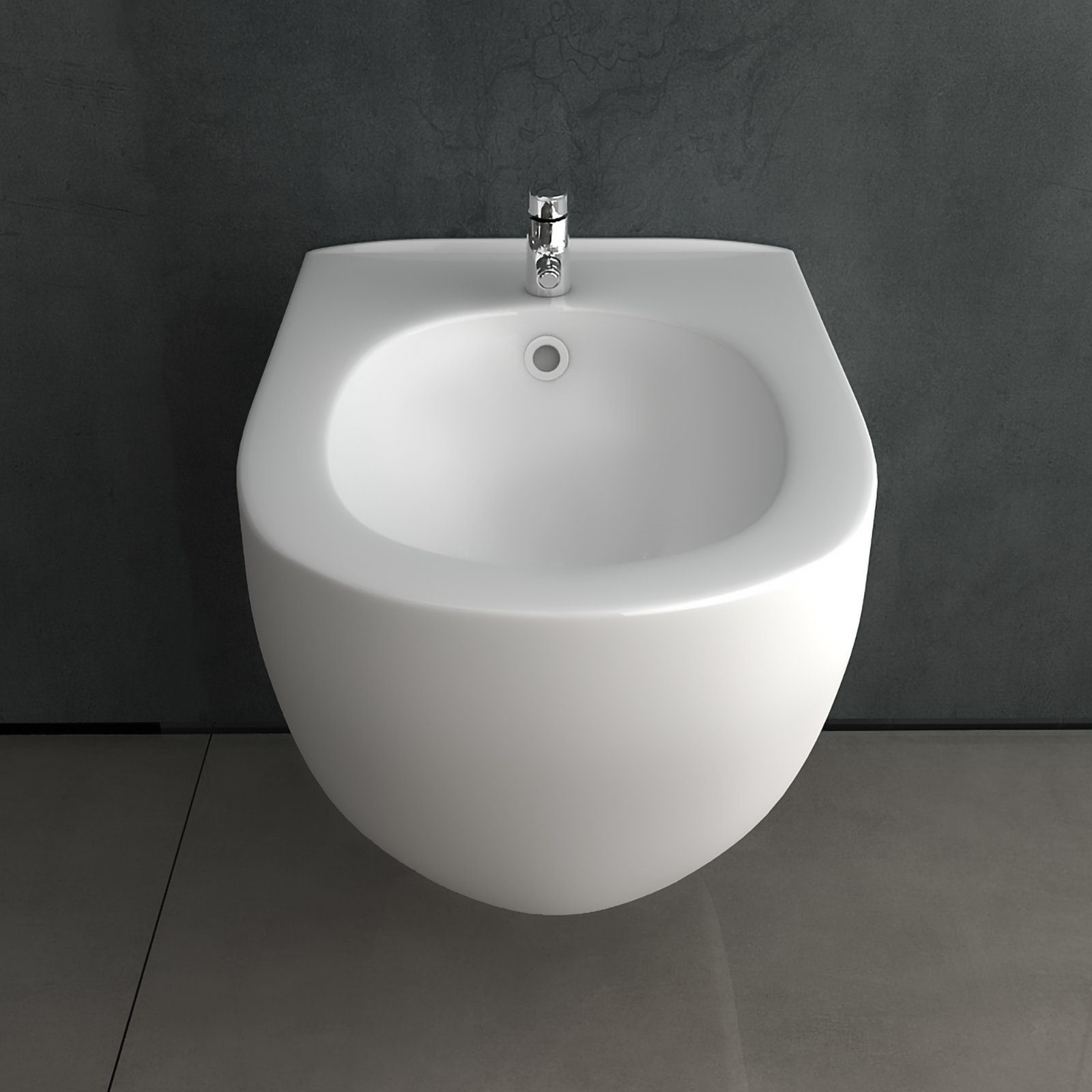 Alpenberger Bidet mit Überlauf und Hahnloch - Hänge Bidet - WC Dusche Taharet Made in EU, Oval, Wandmontage, Waagerecht Abgang, 1-tlg., 1 tlg., Wand-Bidet aus Keramik