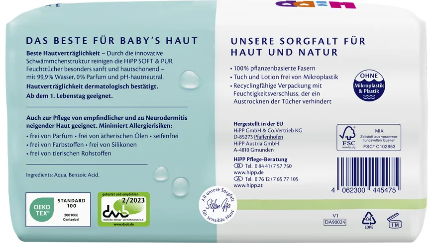 HIPP Babysanft Tücher Soft & Pur 3x48