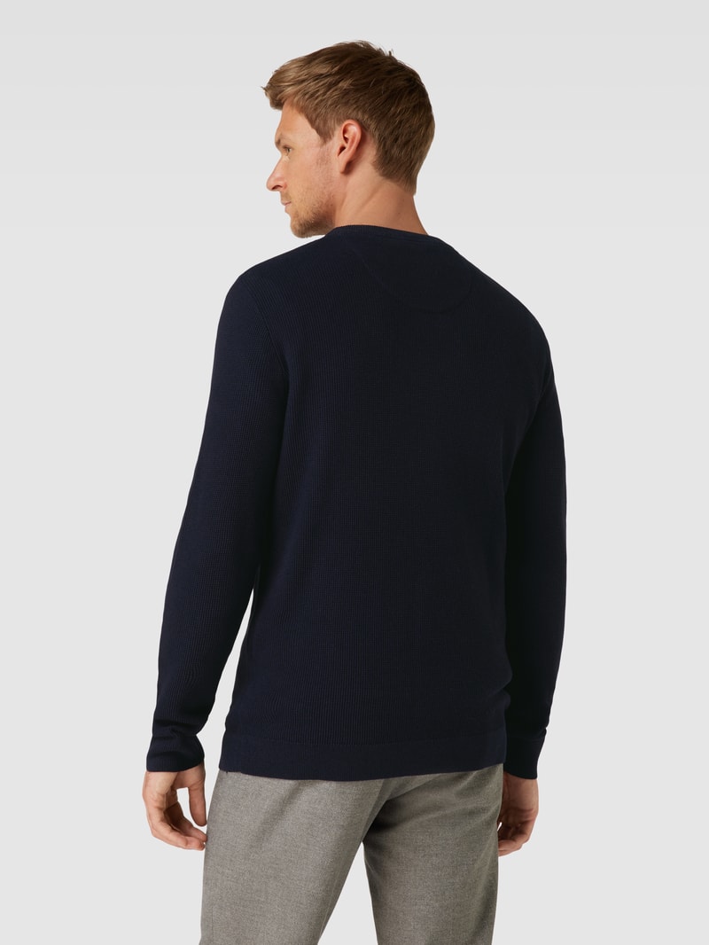 Strickpullover mit Strukturmuster in marineblau meliert