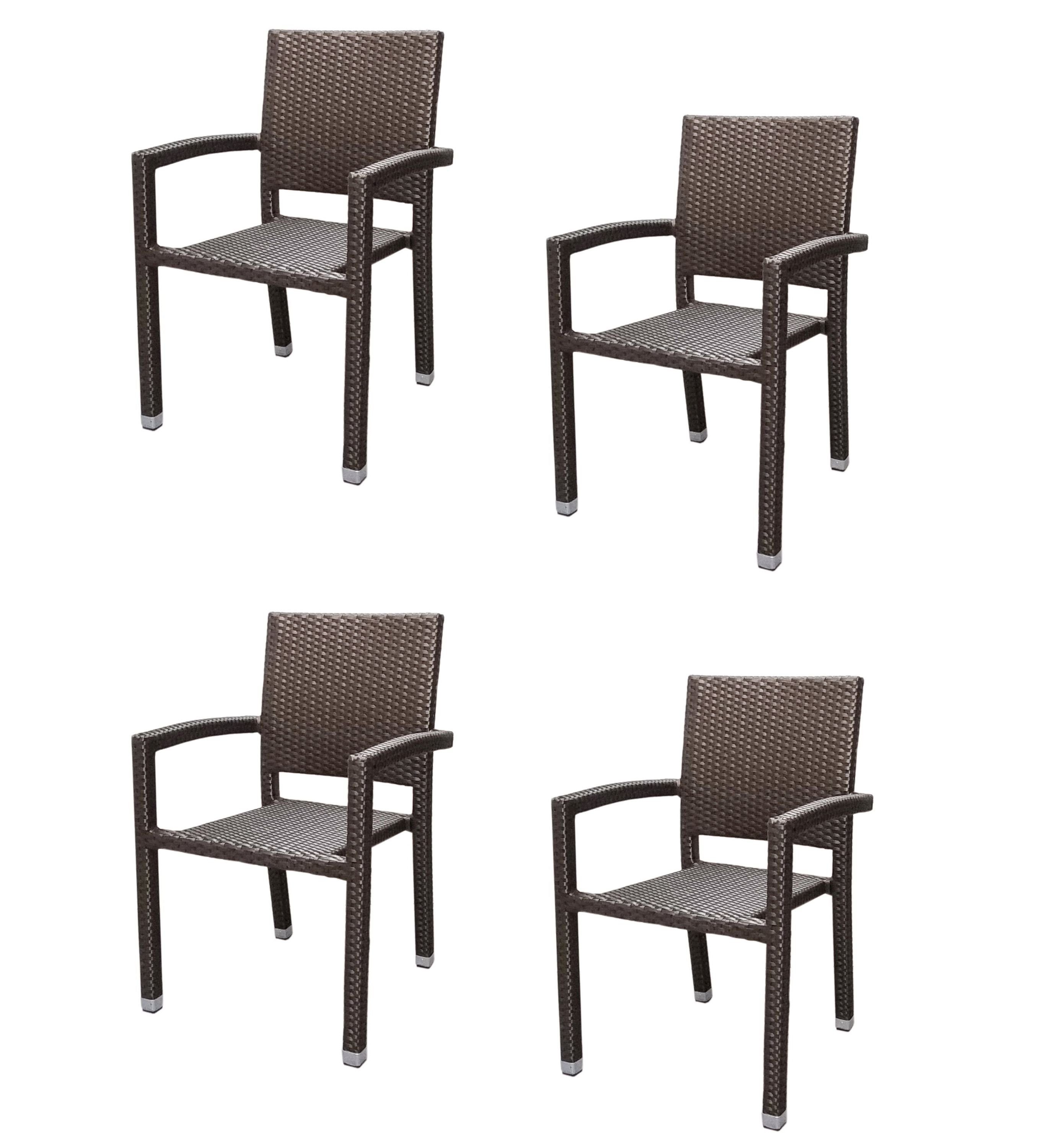 Konway Stapelstuhl PORTO (4 St), 4x KONWAY® PORTO Stapelsessel Mokka Premium Polyrattan Sessel