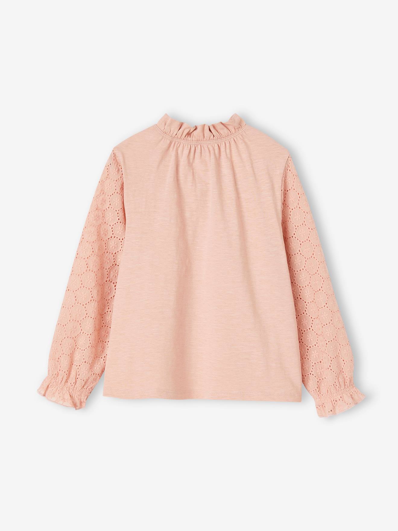 Vertbaudet Mädchen Shirt, Ärmel mit Lochstickerei - hellrosa