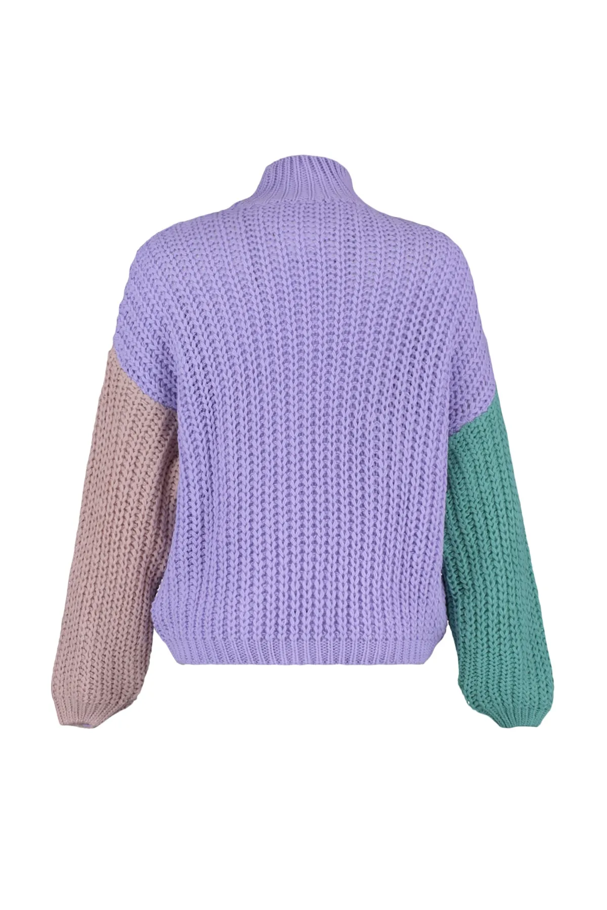 Trendyol Collection  Lilafarbener, weich strukturierter Strickpullover mit Farbblockdesign und weiter Passform TWOAW21KZ0271