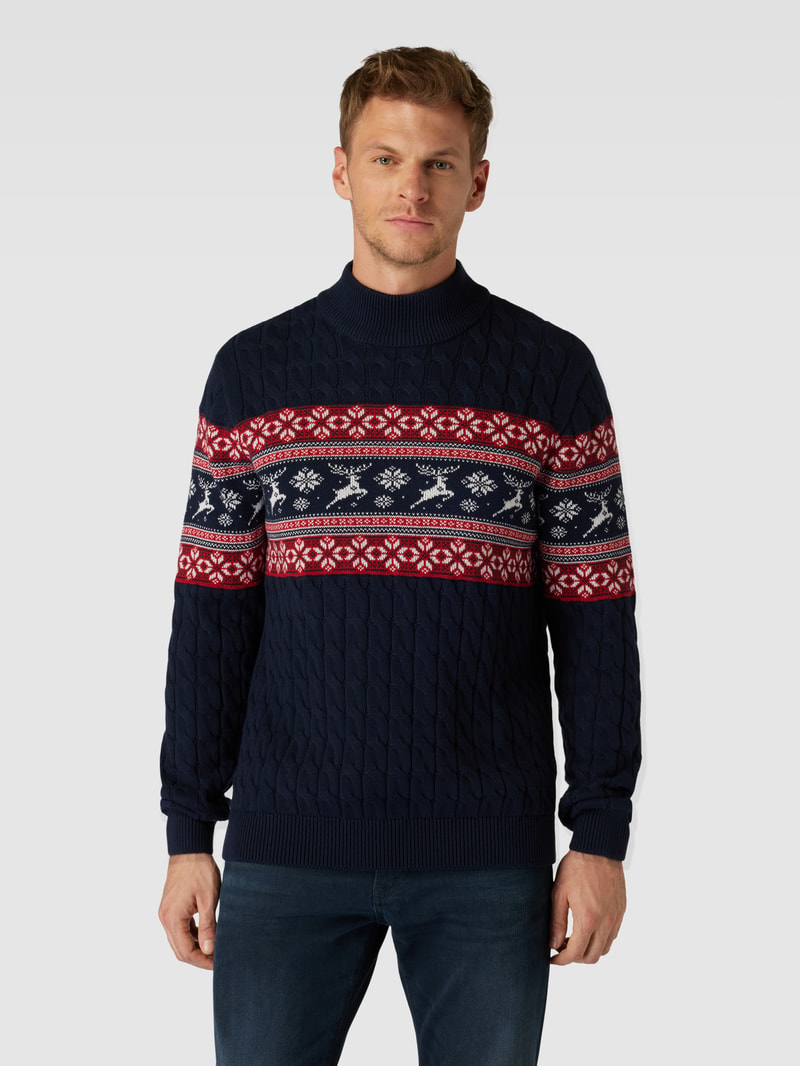 Strickpullover mit Allover-Print in dunkelblau